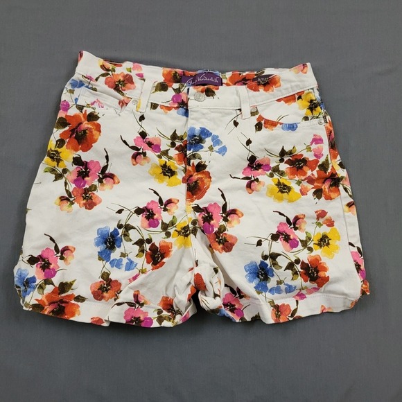 Gloria Vanderbilt Pants - Gloria Vanderbilt Amanda Floral Shorts Womens 14 White Pink Orange Blue